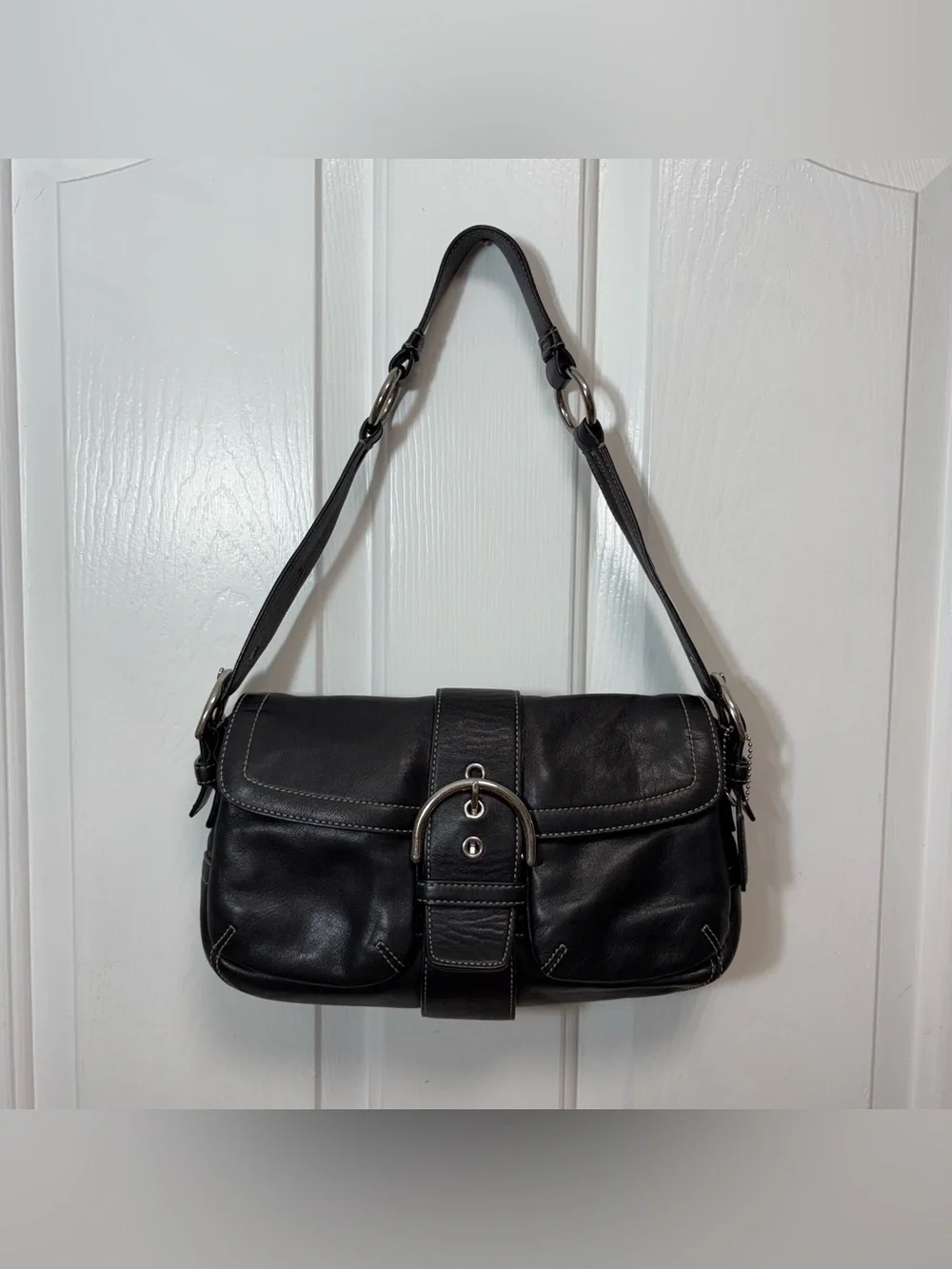 VTG Coach Y2K Soho Small Pocket Slap Black Leather Buckle Shoulder Bag